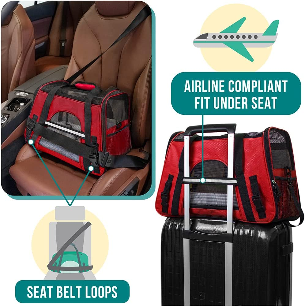 Airline Approved Pet Carrier for Cats and dogs, Soft Sided Dog Carrier for Small Dogs, Cat Travel Supplies Accessories for Cats and small dogs, Ventilated Pet Carrying Bag Medium Large Kitten Puppy, Small Red