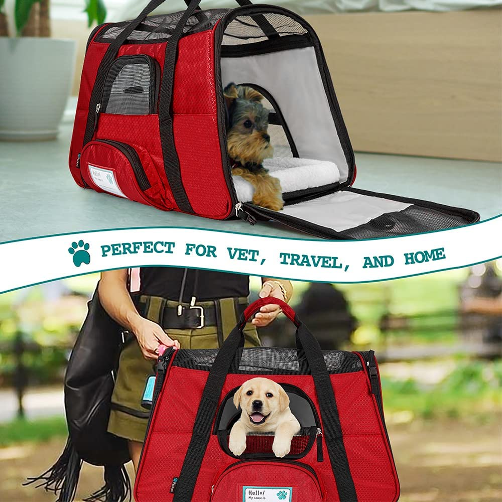 Airline Approved Pet Carrier for Cats and dogs, Soft Sided Dog Carrier for Small Dogs, Cat Travel Supplies Accessories for Cats and small dogs, Ventilated Pet Carrying Bag Medium Large Kitten Puppy, Small Red