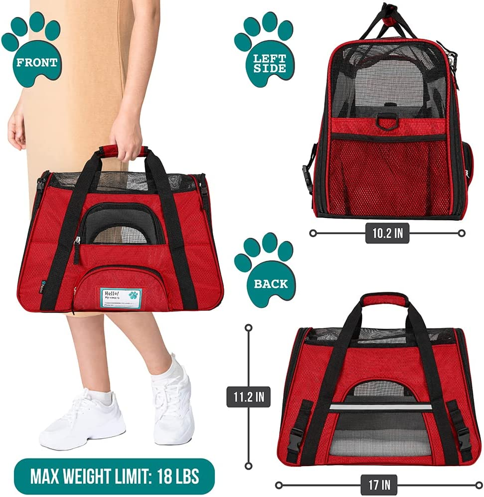 Airline Approved Pet Carrier for Cats and dogs, Soft Sided Dog Carrier for Small Dogs, Cat Travel Supplies Accessories for Cats and small dogs, Ventilated Pet Carrying Bag Medium Large Kitten Puppy, Small Red
