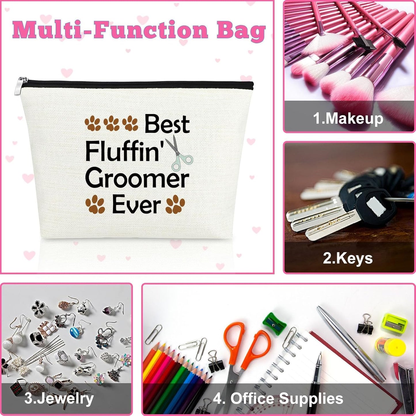 Dog Groomer Gift for Women Makeup Bag Pet Grooming Gift Appreciation Cosmetic Bags for Dog Groomer Pet Hairdresser Hair Stylist Women Thank You Makeup Travel Bag Christmas Birthday Present