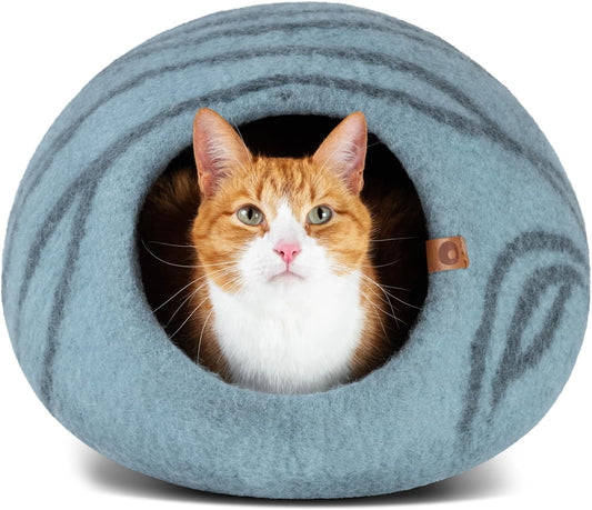 Cat Cave – Premium Felt Cat Bed for Indoor Cats, Handmade 100% Merino Wool (Light Shades)