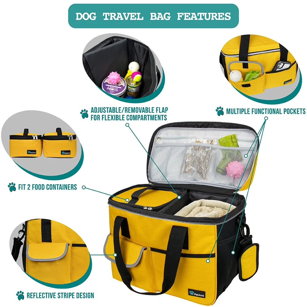 Medium Dog Travel Bag with Food Containers and Bowls, Yellow, 5.8 Gal. (22 L)  Limit