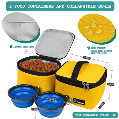 Medium Dog Travel Bag with Food Containers and Bowls, Yellow, 5.8 Gal. (22 L)  Limit