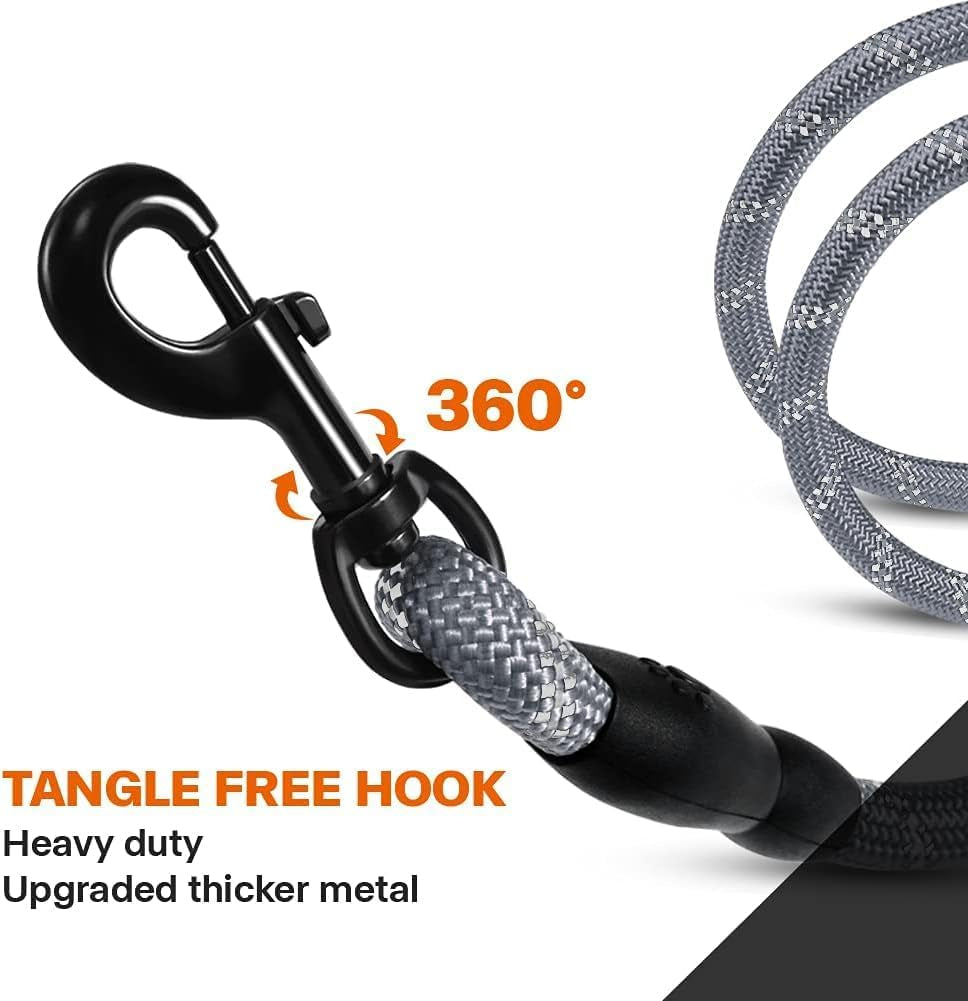 Rope Dog Leash 5 FT with Comfortable Padded Handle, Highly Reflective Threads Leash for Small Dogs, 3/8 Inch, Grey