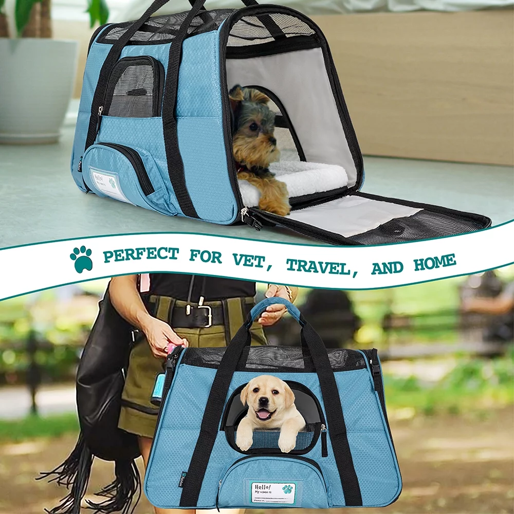 Airline Approved Pet Carrier for Cats & Small Dogs, Soft Sided Dog Carrier for Small Dogs & Cats, Cat Travel Supplies Accessories for Indoor Cats and Small Dogs, Ventilated Pet Carrying Bag Medium Large Kitten Puppy, Large Blue