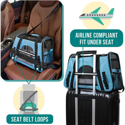 Airline Approved Pet Carrier for Cats & Small Dogs, Soft Sided Dog Carrier for Small Dogs & Cats, Cat Travel Supplies Accessories for Indoor Cats and Small Dogs, Ventilated Pet Carrying Bag Medium Large Kitten Puppy, Large Blue