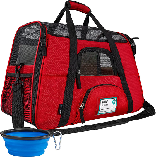Airline Approved Pet Carrier for Cats and dogs, Soft Sided Dog Carrier for Small Dogs, Cat Travel Supplies Accessories for Cats and small dogs, Ventilated Pet Carrying Bag Medium Large Kitten Puppy, Small Red