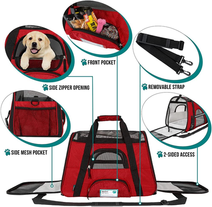 Airline Approved Pet Carrier for Cats and dogs, Soft Sided Dog Carrier for Small Dogs, Cat Travel Supplies Accessories for Cats and small dogs, Ventilated Pet Carrying Bag Medium Large Kitten Puppy, Small Red