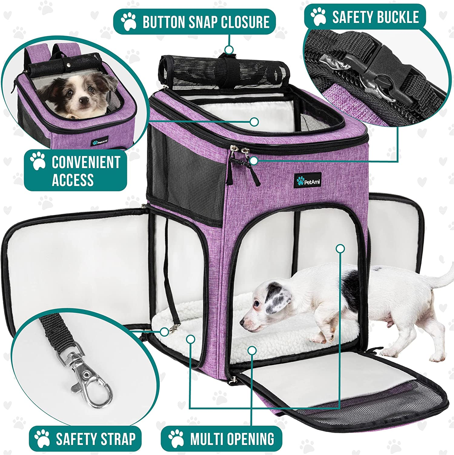 Dog Backpack Carrier, Airline Approved Cat Backpacks for Carrying Small to Large Cats and small to medium dogs, Pet Carrier Back Pack, Ventilated Soft Sided for Travel, Hiking, Camping, Max 18 Lbs, Purple