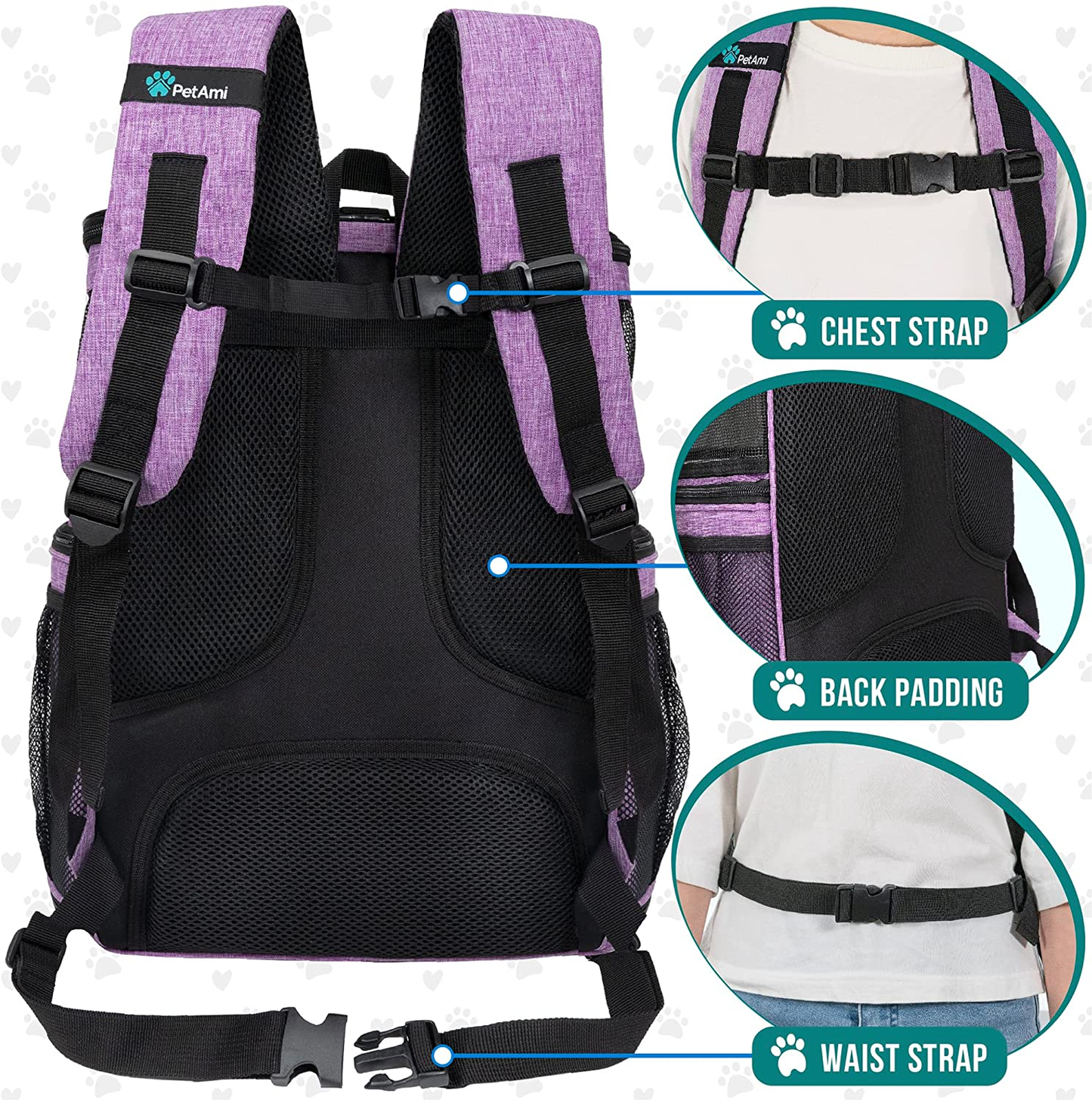 Dog Backpack Carrier, Airline Approved Cat Backpacks for Carrying Small to Large Cats and small to medium dogs, Pet Carrier Back Pack, Ventilated Soft Sided for Travel, Hiking, Camping, Max 18 Lbs, Purple