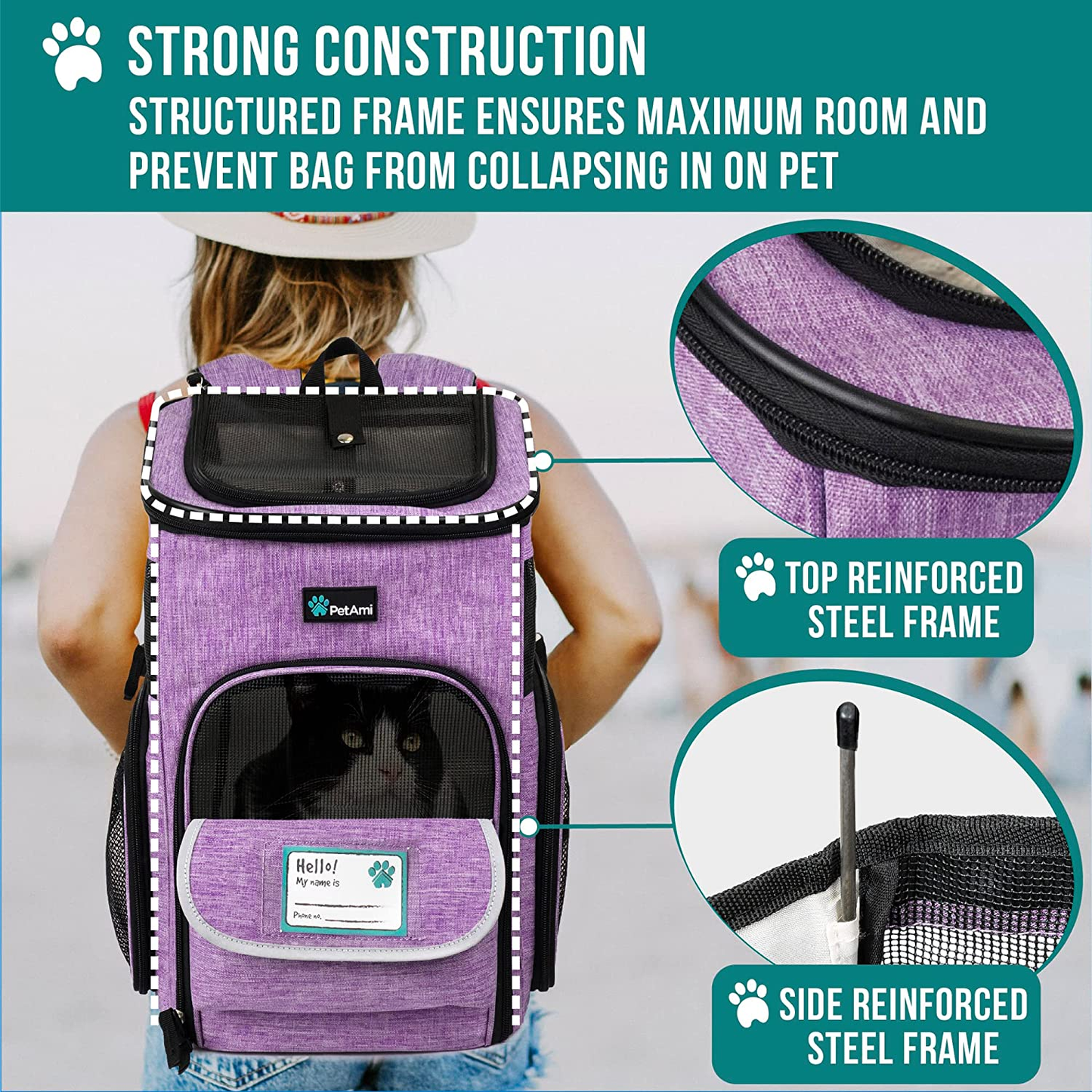 Dog Backpack Carrier, Airline Approved Cat Backpacks for Carrying Small to Large Cats and small to medium dogs, Pet Carrier Back Pack, Ventilated Soft Sided for Travel, Hiking, Camping, Max 18 Lbs, Purple
