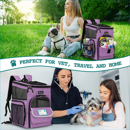 Dog Backpack Carrier, Airline Approved Cat Backpacks for Carrying Small to Large Cats and small to medium dogs, Pet Carrier Back Pack, Ventilated Soft Sided for Travel, Hiking, Camping, Max 18 Lbs, Purple
