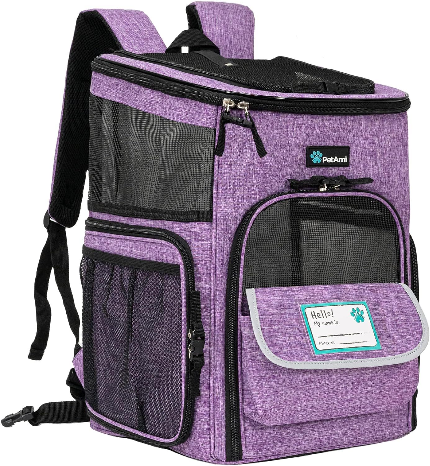 Dog Backpack Carrier, Airline Approved Cat Backpacks for Carrying Small to Large Cats and small to medium dogs, Pet Carrier Back Pack, Ventilated Soft Sided for Travel, Hiking, Camping, Max 18 Lbs, Purple