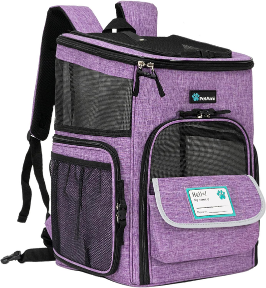 Dog Backpack Carrier, Airline Approved Cat Backpacks for Carrying Small to Large Cats and small to medium dogs, Pet Carrier Back Pack, Ventilated Soft Sided for Travel, Hiking, Camping, Max 18 Lbs, Purple