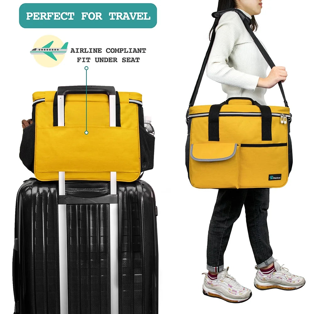 Medium Dog Travel Bag with Food Containers and Bowls, Yellow, 5.8 Gal. (22 L)  Limit