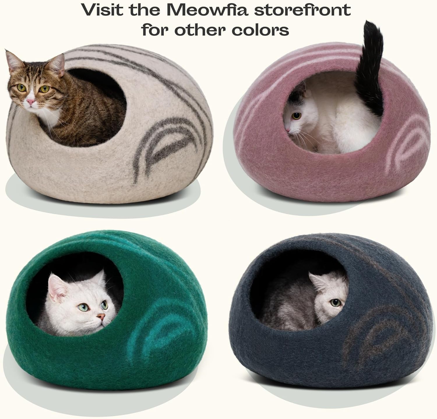 Cat Cave – Premium Felt Cat Bed for Indoor Cats, Handmade 100% Merino Wool (Light Shades)