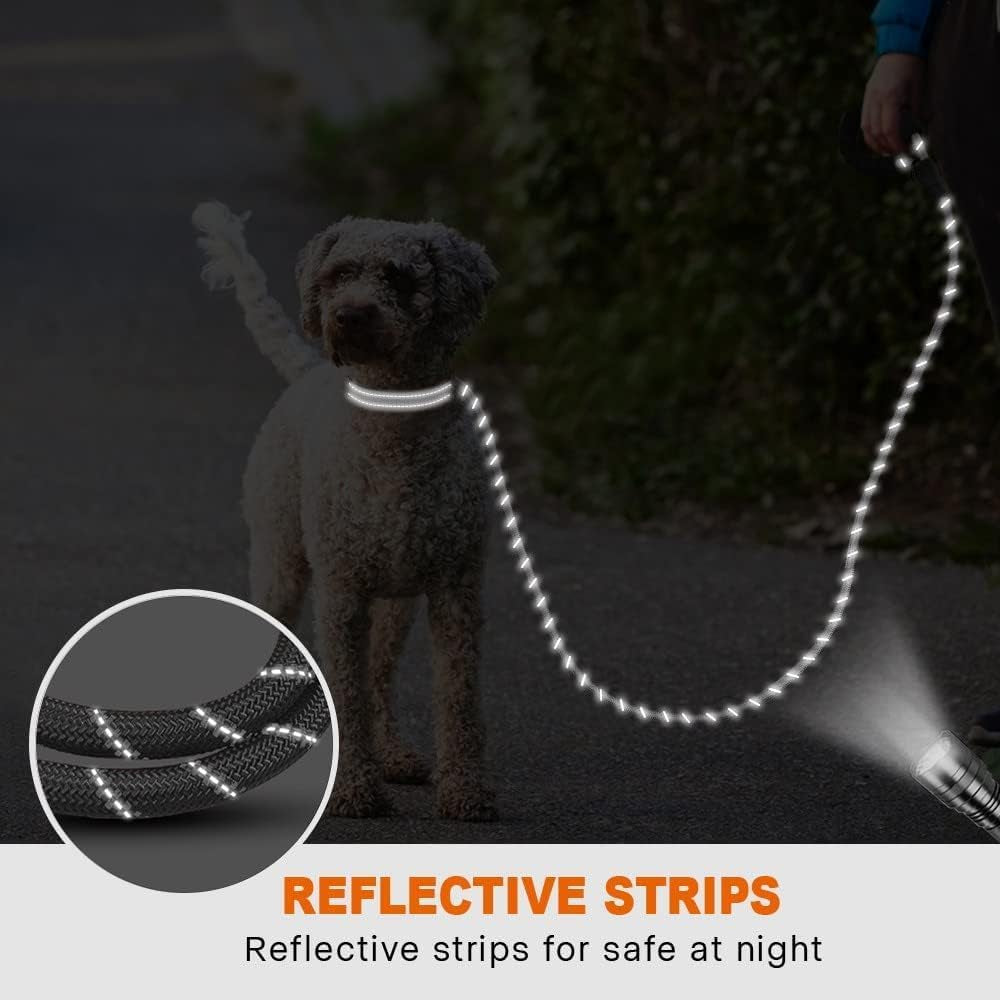 Rope Dog Leash 5 FT with Comfortable Padded Handle, Highly Reflective Threads Leash for Small Dogs, 3/8 Inch, Grey