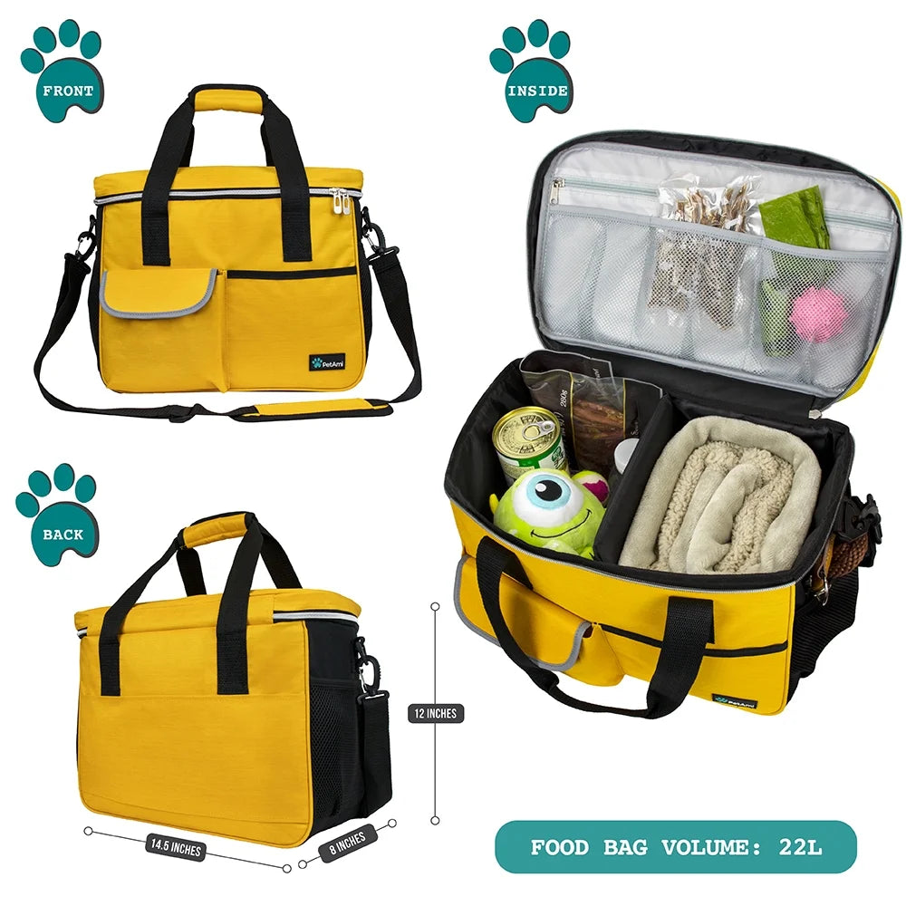 Medium Dog Travel Bag with Food Containers and Bowls, Yellow, 5.8 Gal. (22 L)  Limit