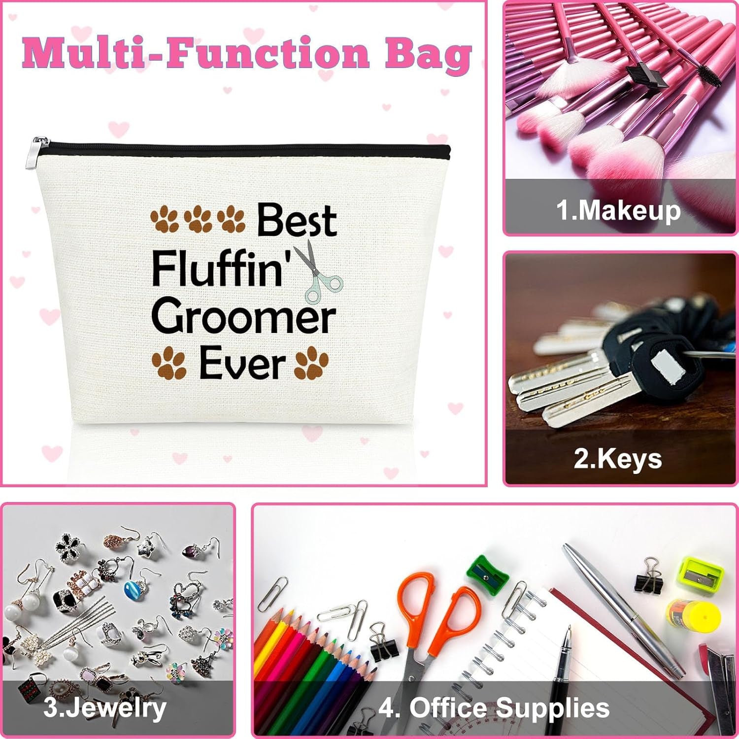 Dog Groomer Gift for Women Makeup Bag Pet Grooming Gift Appreciation Cosmetic Bags for Dog Groomer Pet Hairdresser Hair Stylist Women Thank You Makeup Travel Bag Christmas Birthday Present