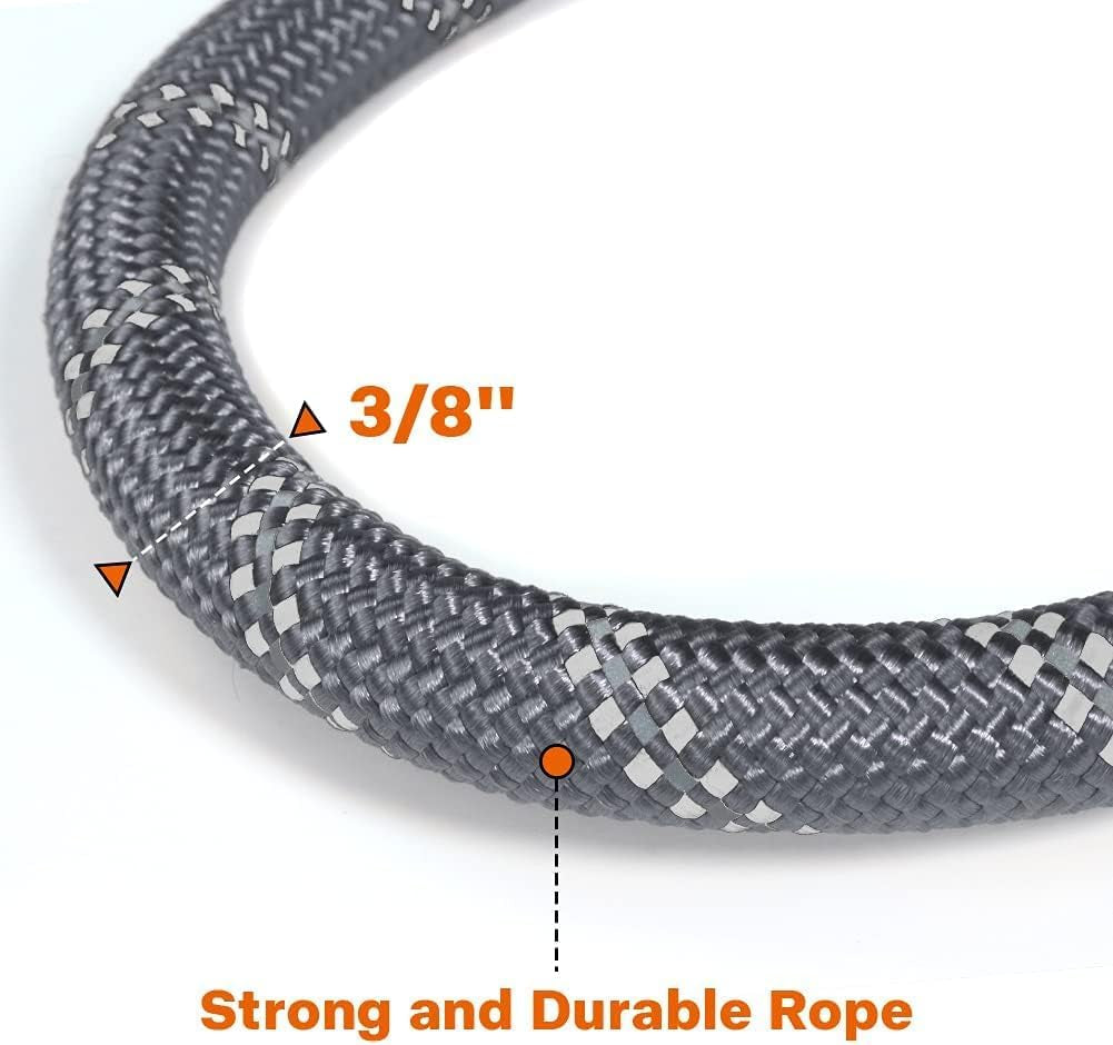 Rope Dog Leash 5 FT with Comfortable Padded Handle, Highly Reflective Threads Leash for Small Dogs, 3/8 Inch, Grey